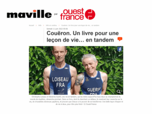 Séverine Guérif et Christophe Loiseau, en tenue de compétition, posant ensemble avant leur participation commune au championnat du monde de duathlon. Leur parcours inspirant a donné naissance à un livre témoignant de leur force et de leur résilience face à la maladie.