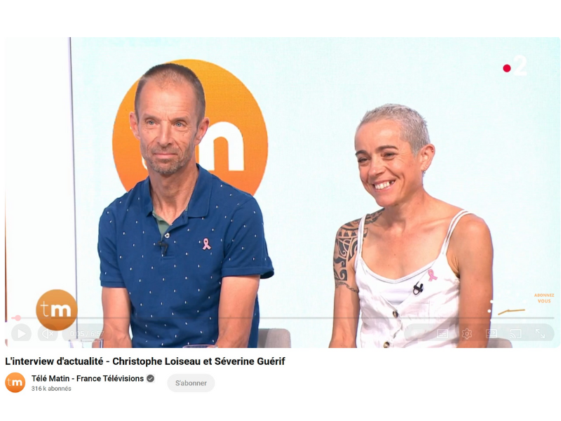 Séverine Guérif et Christophe Loiseau sur le plateau de Télématin, interviewés sur leur parcours sportif et leur combat contre la maladie