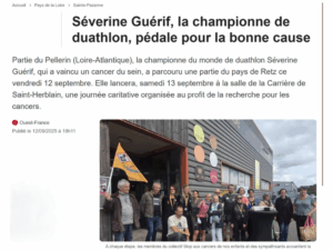 Titre de l’article « Séverine Guérif, la championne de duathlon, pédale pour la bonne cause » dans Ouest-France